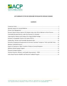 ACP SUMMARY OF THE 2015 MEDICARE PHYSICIAN FEE SCHEDULE CHANGES  CONTENTS Conversion Factor ................................................................................................................................