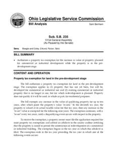 Ohio Legislative Service Commission Bill Analysis Sam Benham  Sub. S.B. 235