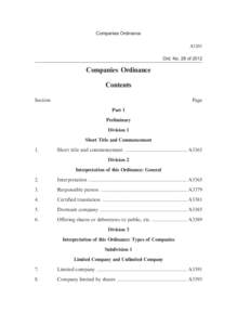 Companies Ordinance A3205 Ord. No. 28 of 2012 Companies Ordinance Contents