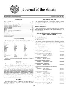 Journal of the Senate Number 19—Regular Session Tuesday, April 29, 2014  CONTENTS