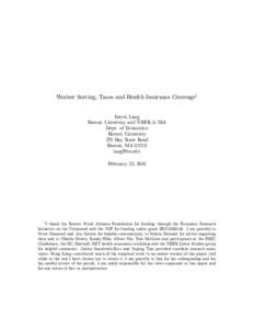 Worker Sorting, Taxes and Health Insurance Coverage1 Kevin Lang Boston University and NBER & IZA Dept. of Economics Boston University 270 Bay State Road