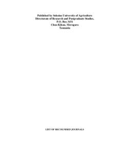 Published by Sokoine University of Agriculture Directorate of Research and Postgraduate Studies, P.O. Box 3151 Chuo Kikuu, Morogoro Tanzania