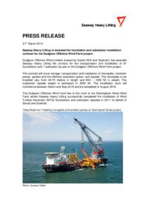 Seaway Heavy Lifting wins another major contract on one of Europe’s largest offshore wind farms off North Wales