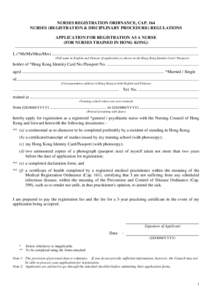 application for registration FOR NURSES TRAINED IN HONG KONG
