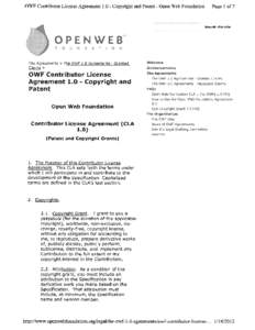 OWF Contributor License Agreement 1.0 Copyright and Patent Open Web Foundation - Page 1 of 7  -