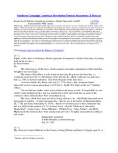 Southern Campaign American Revolution Pension Statements & Rosters Bounty Land Warrant information relating to Daniel Lipscomb VAS945 Transcribed by Will Graves vsl 27VA[removed]