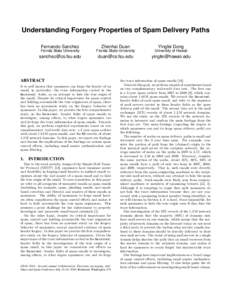 Understanding Forgery Properties of Spam Delivery Paths Fernando Sanchez Zhenhai Duan  Yingfei Dong