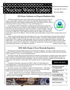 EUREKA COUNTY YUCCA MOUNTAIN INFORMATION OFFICE  Nuclear Waste Update V OLUME X I , ISSUE 1