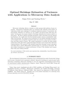 Optimal Shrinkage Estimation of Variances with Applications to Microarray Data Analysis Tiejun TONG and Yuedong WANG ∗