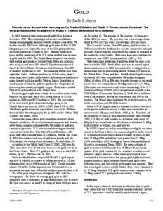 GOLD By Earle B. Amey Domestic survey data and tables were prepared by Mahbood Mahdavi and Wanda G. Wooten, statistical assistants. The world production table was prepared by Regina R. Coleman, international data coordin