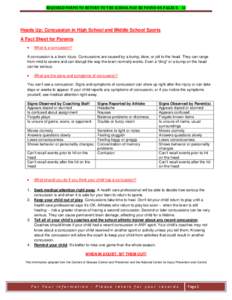 REQUIRED	FORMS	TO	RETURN	TO	THE	SCHOOL	MAY	BE	FOUND	ON	PAGES	8	‐		12	    Heads Up: Concussion in High School and Middle School Sports A Fact Sheet for Parents