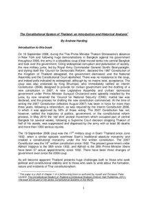 The Constitutional System of Thailand: an Introduction and Historical Analysis1 By Andrew Harding Introduction to this book