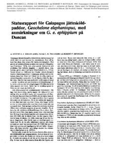 RHODIN, ANDERS G.J., PETER C.H. PRITCHARD, and ROBERT P. REYNOLDSStatusrapport för Galapagos jättesköldpaddor, Geochelone elephantopus, med anmärkningar om G. e. ephippium på Duncan. (Status report for Galap