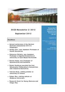 DICE-NewsletterSeptember 2012 Düsseldorf Institute for Competition
