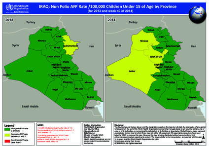 IRAQ: Non Polio AFP Rate /100,000 Children Under 15 of Age by Province (for 2013 and week 40 of[removed]