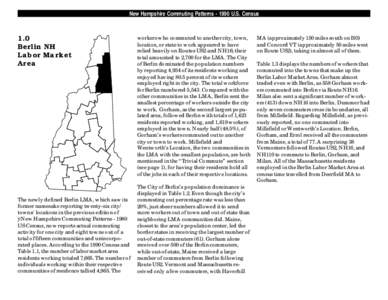 New Hampshire Commuting Patterns[removed]U.S. Census  1.0 Berlin NH Labor Market Area