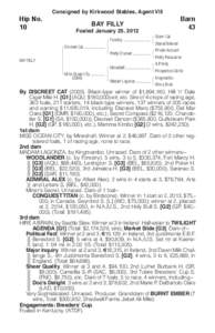 Consigned by Kirkwood Stables, Agent VIII  Hip No. 10  Barn