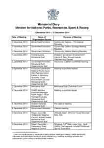 Minister diaries - Minister for National Parks, Recreation, Sport and Racing