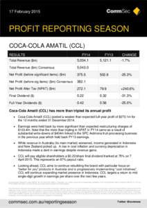 17 February[removed]PROFIT REPORTING SEASON COCA-COLA AMATIL (CCL) RESULTS