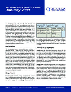 OKLAHOMA MONTHLY CLIMATE SUMMARY  Oklahoma Climatological Survey  January 2009