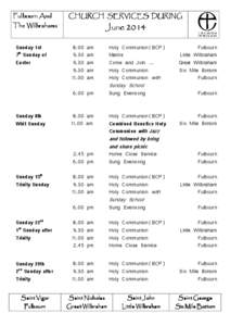 Fulbourn And  CHURCH SERVICES DURING The Wilbrahams Sunday 1st