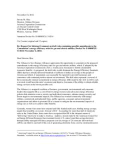 November 18, 2014 Steven M. Olea Director, Utilities Division Arizona Corporation Commission c/o Docket Control Center 1200 West Washington Street