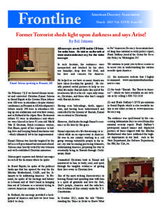 Frontline  American Decency Association March 2013 Vol. XXVII Issue III  Former Terrorist sheds light upon darkness and says Arise!