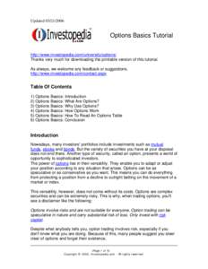 Updated[removed]Options Basics Tutorial http://www.investopedia.com/university/options/ Thanks very much for downloading the printable version of this tutorial. As always, we welcome any feedback or suggestions.