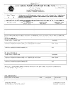 Form: (Attachment E) Zero Emission Vehicle (ZEV) Credit Transfer