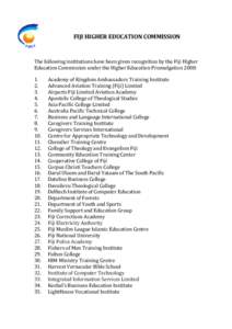 Recognized Institutions for website - 30th May 2013