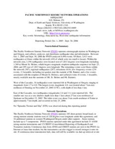 2005 Summary: AG005: Pacific Northwest Seismograph Network Operations