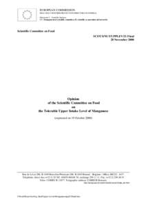 EUROPEAN COMMISSION HEALTH & CONSUMER PROTECTION DIRECTORATE-GENERAL Directorate C - Scientific Opinions C3 - Management of scientific committees II; scientific co-operation and networks  Scientific Committee on Food