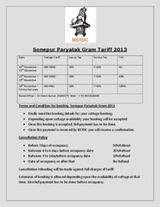Sonepur Paryatak Gram Tariff 2013 Date Cottage Tariff  Luxury Tax