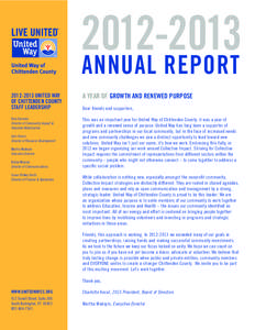 [removed]ANNUAL REPORT[removed]UNITED WAY OF CHITTENDEN COUNTY STAFF LEADERSHIP