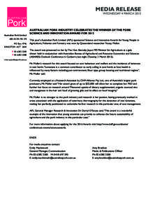 MEDIA RELEASE WEDNESDAY 4 MARCH 2015 Australian Pork Limited ABN[removed]