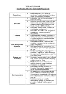 CIVIL SERVICE CODE Best Practice: Checklist of actions for Departments 1 Recruitment 2