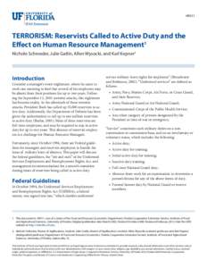 HR011  TERRORISM: Reservists Called to Active Duty and the Effect on Human Resource Management1 Nichole Schroeder, Julie Gatlin, Allen Wysocki, and Karl Kepner2