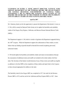 STATEMENT OF DANIEL N. WENK, DEPUTY DIRECTOR, NATIONAL PARK SERVICE, DEPARTMENT OF THE INTERIOR, BEFORE THE SENATE ENERGY AND NATURAL RESOURCES SUBCOMMITTEE ON NATIONAL PARKS, CONCERNING S. 580, TO AMEND THE NATIONAL TRA