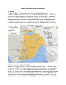 Southern Californian Pacific (Ecoregion 19) Background The Southern Californian Pacific Ecoregion stretches along the Pacific coast from the southern tip of Baja California at Cabo San Lucas north to Point Conception, Ca
