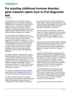 For puzzling childhood immune disorder, gene research opens door to first diagnostic test