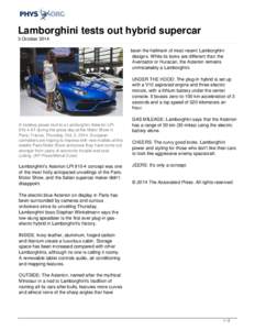 Lamborghini tests out hybrid supercar