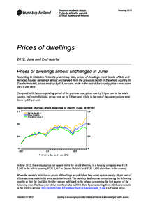 Housing[removed]Prices of dwellings 2012, June and 2nd quarter  Prices of dwellings almost unchanged in June