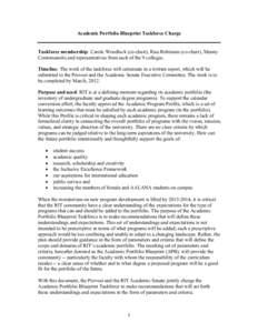 Academic Portfolio Blueprint Taskforce Charge  Taskforce membership: Carole Woodlock (co-chair), Risa Robinson (co-chair), Manny Contomanolis and representatives from each of the 9 colleges. Timeline: The work of the tas