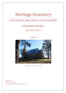 Heritage Inventory  LAKE GEORGE, MOLONGLO VALLEY & BURRA PALERANG COUNCIL NEW SOUTH WALES