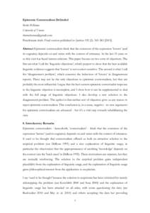 Epistemic Contextualism Defended Robin McKenna University of Vienna [removed] Penultimate draft. Final version published in Synthese[removed]): [removed]Abstract Epistemic contextualists think that the ex