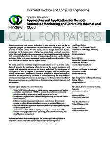 Journal of Electrical and Computer Engineering Special Issue on Approaches and Applications for Remote Automated Monitoring and Control via Internet and Cloud