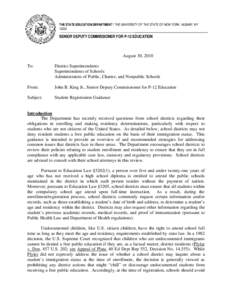 THE STATE EDUCATION DEPARTMENT / THE UNIVERSITY OF THE STATE OF NEW YORK / ALBANY, NY[removed]SENIOR DEPUTY COMMISSIONER FOR P-12 EDUCATION  August 30, 2010