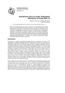 Australasian Journal of Educational Technology 2010, 26(1), 1-14 Smartphones give you wings: Pedagogical affordances of mobile Web 2.0