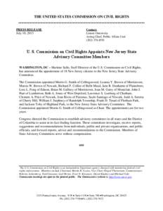 THE UNITED STATES COMMISSION ON CIVIL RIGHTS  PRESS RELEASE July 10, 2013  Contact: