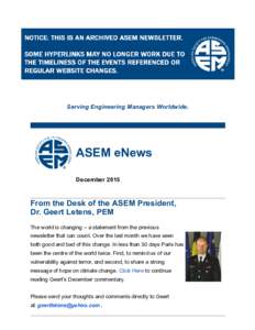    Serving Engineering Managers Worldwide. ASEM eNews December 2015